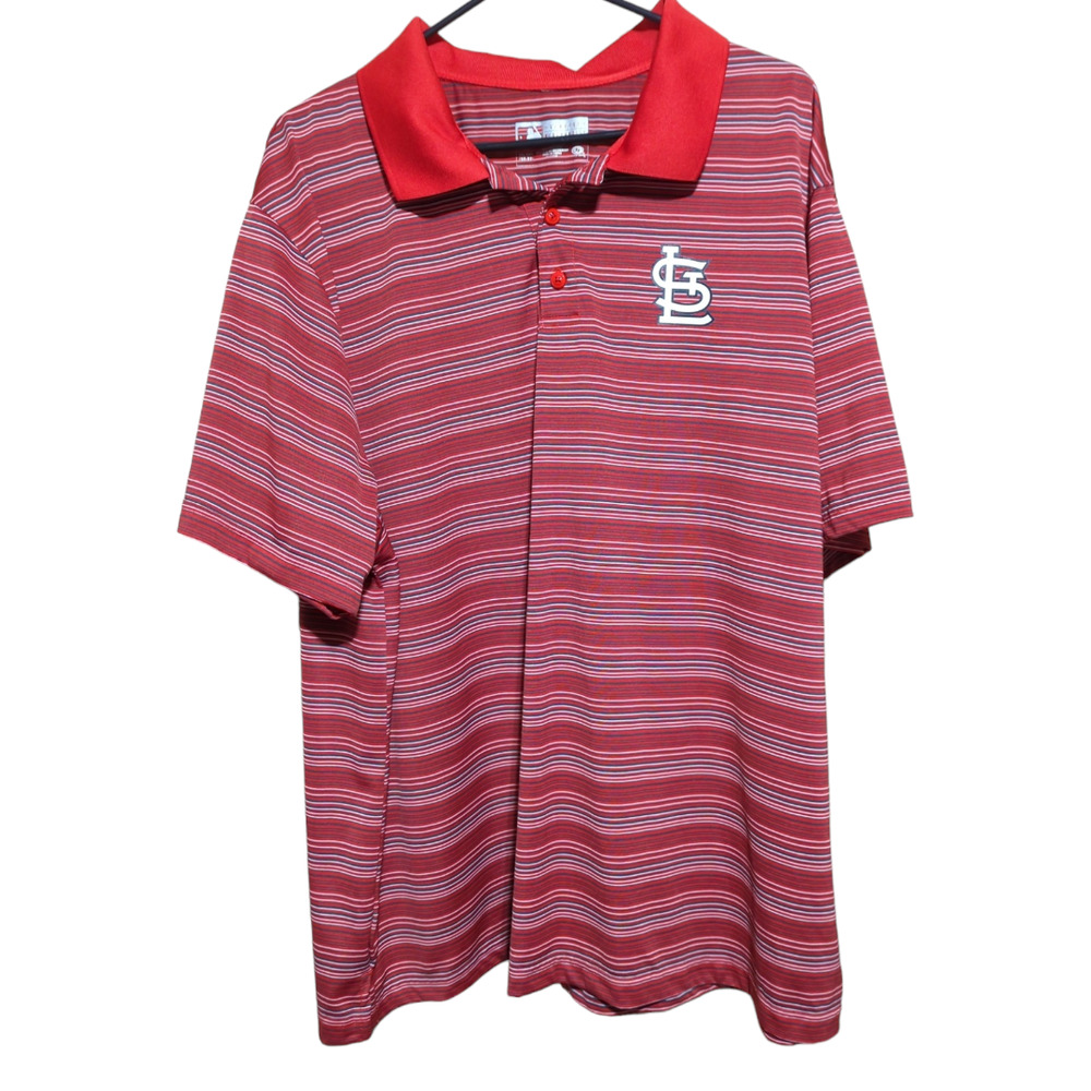MLB Red St. Louis Cardinals Striped Polo Shirt XXL Baseball Summer Golf